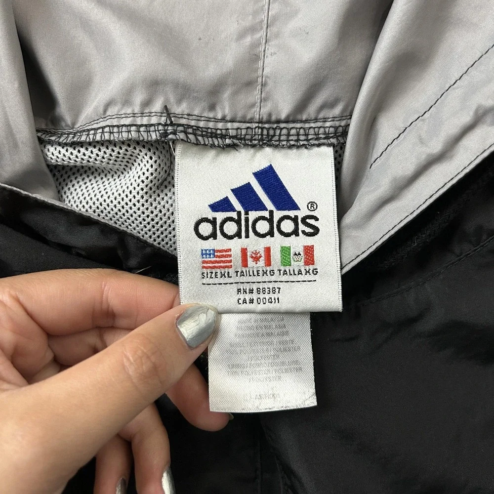 Vintage Adidas Windbreaker Jacket Mens XL Black Hooded 1/4 Zip Pullover Running